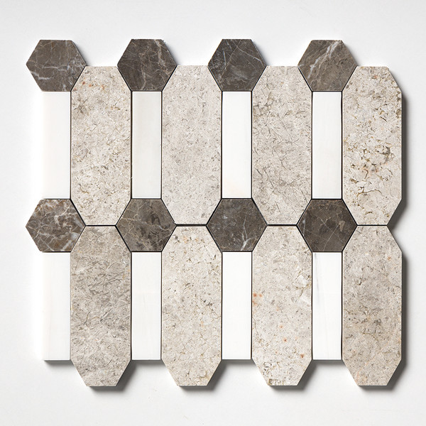 Silver Clouds, Snow White, Arctic Gray Multi Finish Pillar Marble Mosaics 13×13