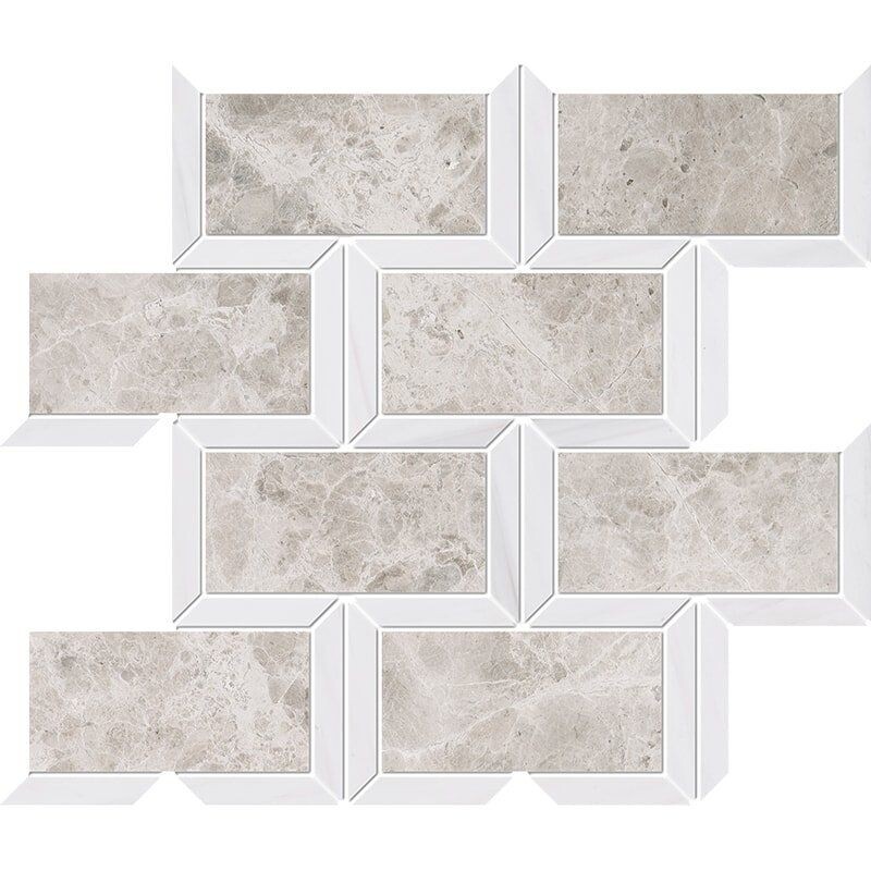 Silver Clouds, Snow White Multi Finish Cascade Marble Mosaics 9 5/8×11 13/16