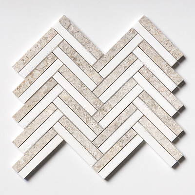 Silver Clouds, Snow White Multi Finish Raya Basket Marble Mosaics 12×12