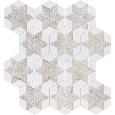 Silver Clouds, Snow White Multi Finish Stars Marble Mosaics 14 3/16×14 15/16