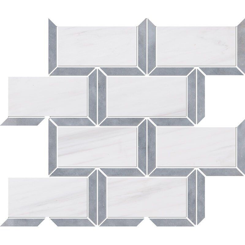 Snow White, Allure Multi Finish Cascade Marble Mosaics 9 5/8×11 13/16