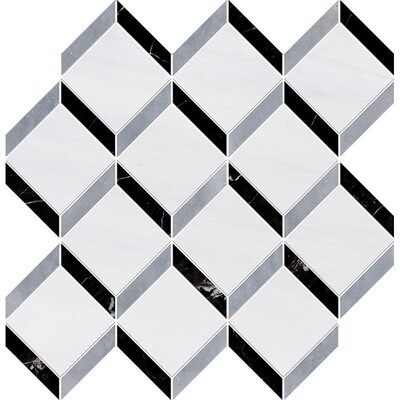 Snow White, Allure Multi Finish Steps 3d Marble Mosaics 14 9/16×14 15/16