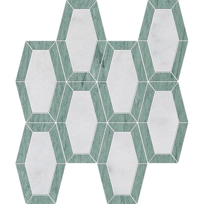 Verde Capri, Glacier Honed Lincoln Marble Mosaics 10 1/4×12 13/16