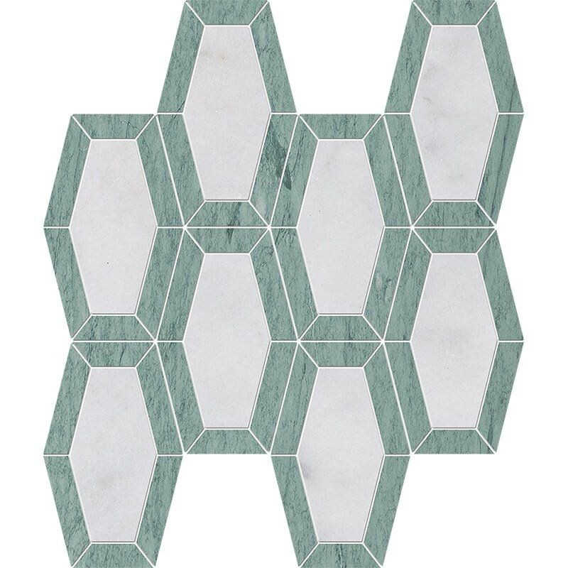 Verde Capri, Glacier Honed Lincoln Marble Mosaics 10 1/4×12 13/16
