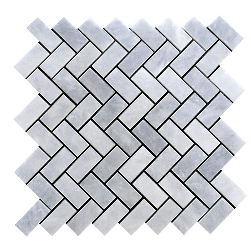 Bardiglio Light Polished Herringbone Marble Mosaics 12 1/8×13 3/8