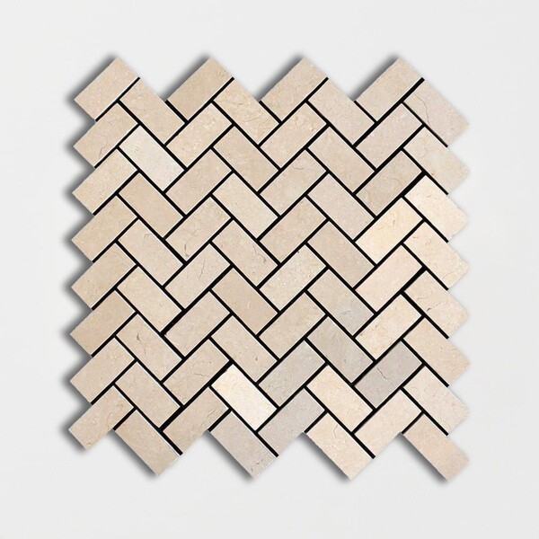 Sahara Beige Honed Herringbone Marble Mosaics 12 1/8×13 3/8