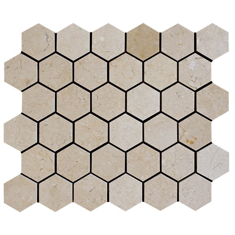 Sylvester Beige Polished Hexagon Marble Mosaics 10 3/8×12