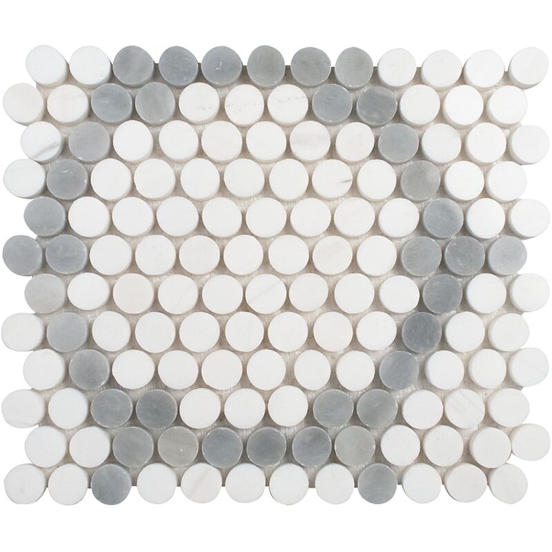 Bianco Dolomiti, Bardiglio Light Honed Penny Round 7 Marble Mosaics 8 7/16×10 1/16