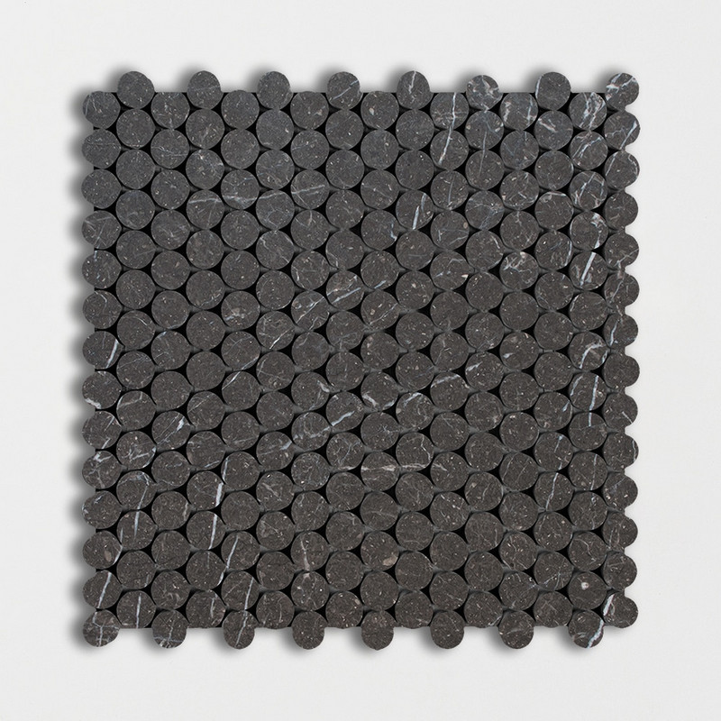 Nero Honed Penny Round Marble Mosaics 11 1/4×11 3/4