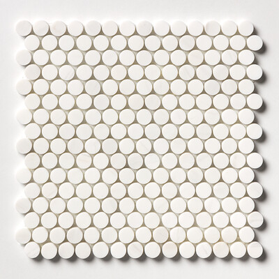 Bianco Dolomiti Honed Penny Round Marble Mosaics 11 1/4×11 3/4