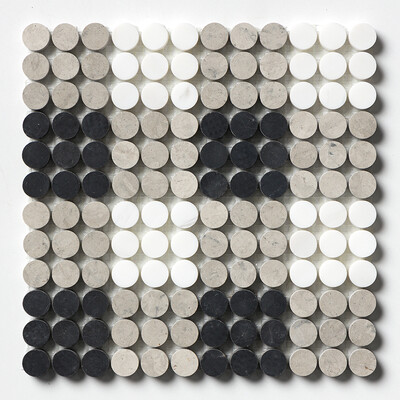 Negro, Thala Gray, Bianco Dolomiti Honed Penny Round Plaid 1 Mármol Mosaico 9 27/32x9 27/32