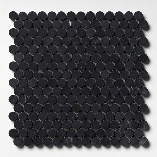 Black Honed Penny Round Marble Mosaics 11 1/4×11 3/4