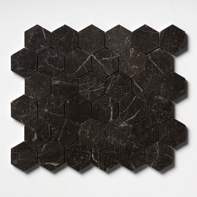 Iris Black Honed Hexagon Marble Mosaics 10 3/8×12