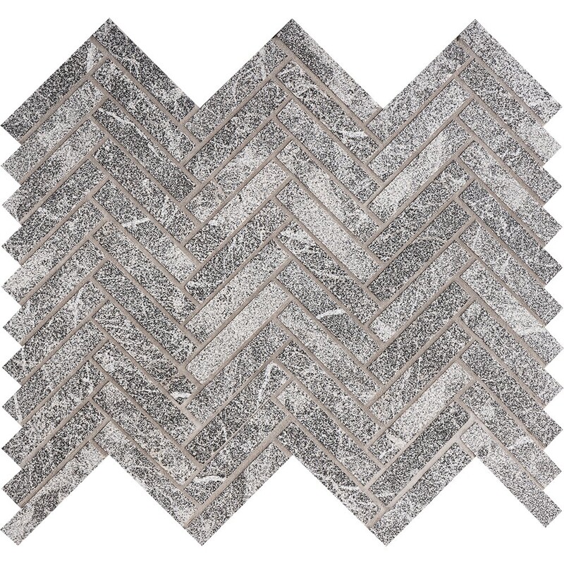 Iris Black Fine Textured Herringbone 5/8×3 Marble Mosaics 10 7/16×12 13/16