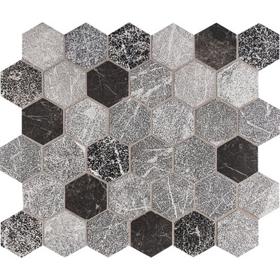 Iris Black Textured Hexagon Marble Mosaics 10 3/8×12