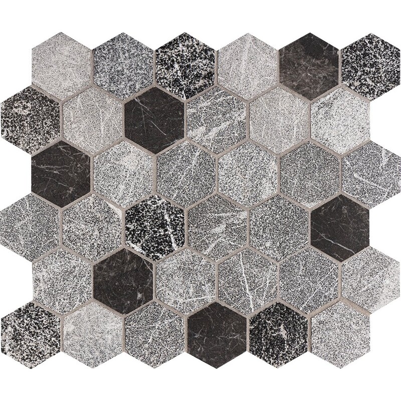 Iris Black Textured Hexagon Marble Mosaics 10 3/8×12