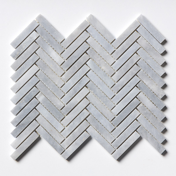 Bardiglio Light Honed Herringbone Marble Mosaics 12 1/8×13 3/8
