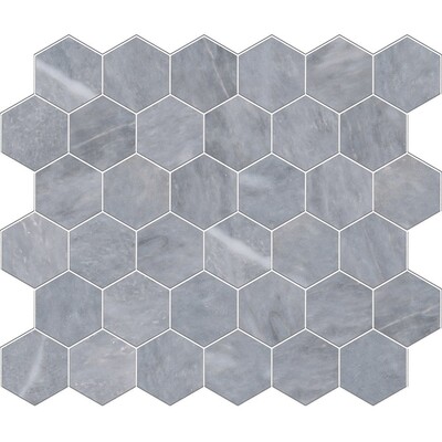Bardiglio Light Honed Hexagon Marble Mosaic 10 3/8x12