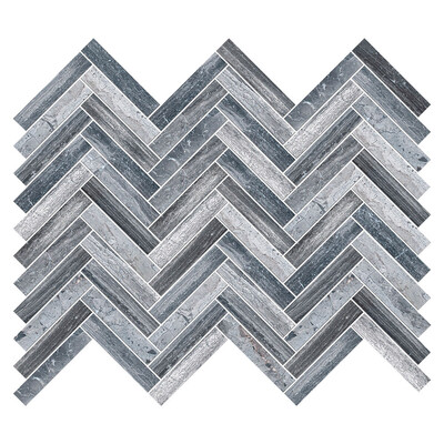 Flint Black Honed Herringbone 5/8x3 Marble Mosaic 10 7/16x12 13/16