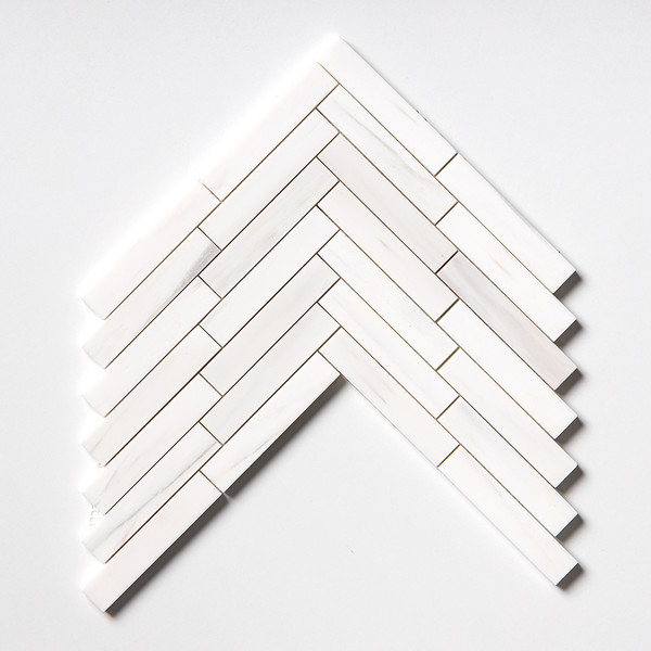Bianco Dolomiti Polished Large Herringbone Marble Mosaics 12 7/8×8 9/16