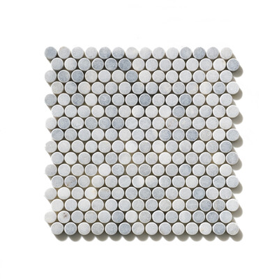 Bardiglio Light Tumbled Penny Round Marble Mosaic 11 1/4×11 3/4