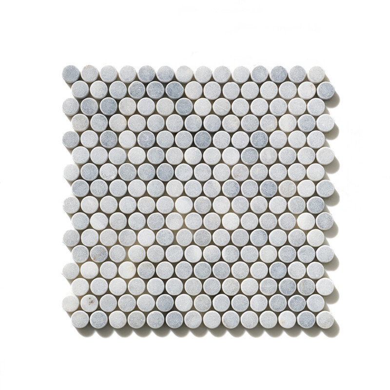 Bardiglio Light Tumbled Penny Round Marble Mosaics 11 1/4×11 3/4