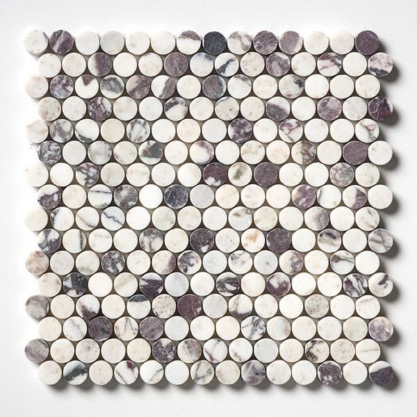 Calacatta Violet Honed Penny Round Marble Mosaics 11 1/4×11 3/4