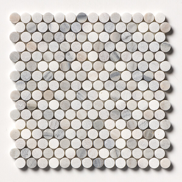 Silver Sky Multi Finish Penny Round Marble Mosaics 11 1/4×11 3/4