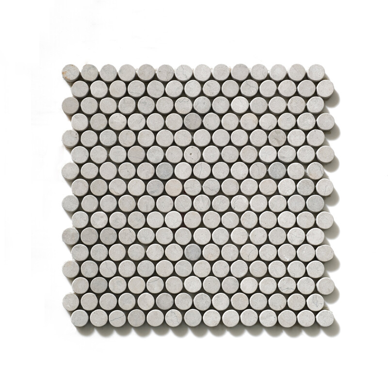 Thala Gray Tumbled Penny Round Limestone Mosaics 11 1/4×11 3/4