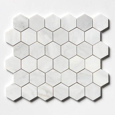 Carrara Blend Honed Hexagon 2 Marble Mosaic 10 3/8x12