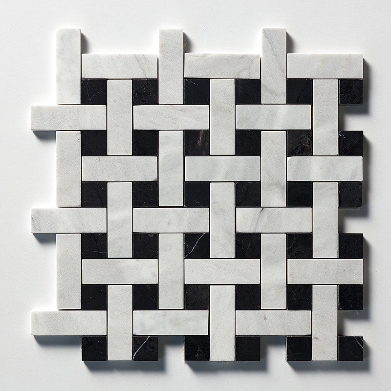 Carrara Blend Honed Basket Weave 1×3 Marble Mosaics 12×12