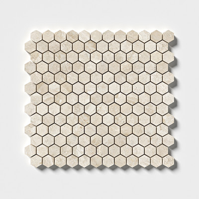 Mosaico de mármol hexagonal apomazado beige real 11 5/8x12 3/8