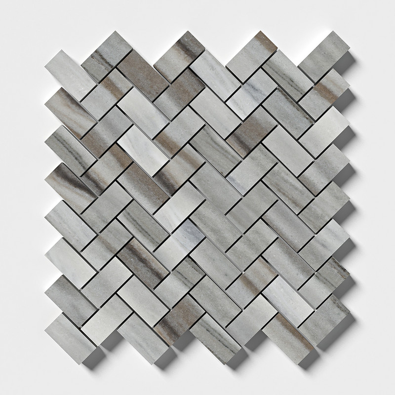 Silver Sky Honed Herringbone 1×2 Marble Mosaics 11×11
