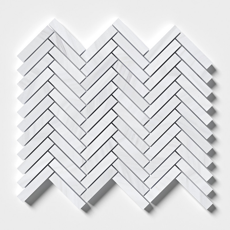 Bianco Dolomiti Honed Herringbone 5/8×3 Marble Mosaics 10 7/16×12 13/16