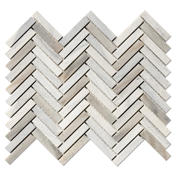 Skyline Multi Finish Herringbone 5/8×3 Marble Mosaics 10 7/16×12 13/16
