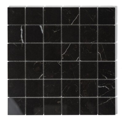 Marquina Nero Lux Glossy Straight Joint 2×2 Porcelain Mosaics 12×12