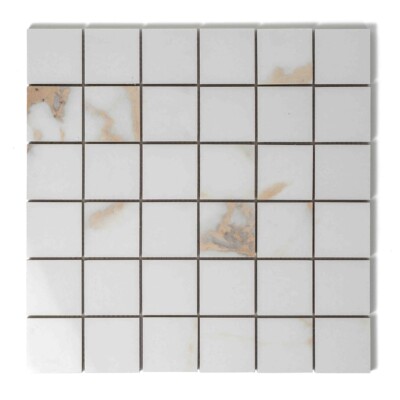 Calacatta Oro Lux Glossy Straight Joint 2×2 Porcelain Mosaics 12×12