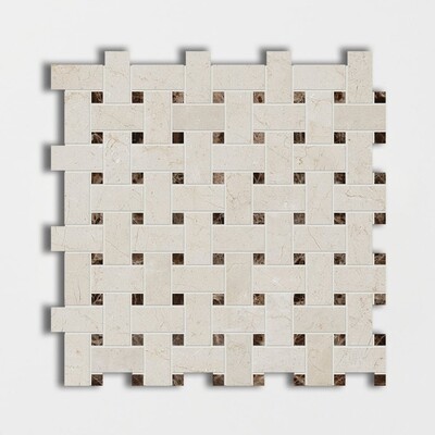 Mosaico de mármol Crema Marfil pulido Basket Weave 12x12