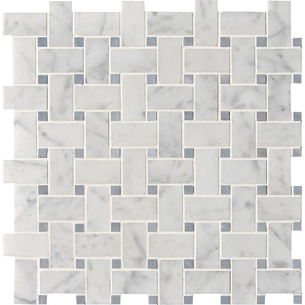 Mosaicos de mármol italiano Carrara pulido con diseño de cesta de 12×12
