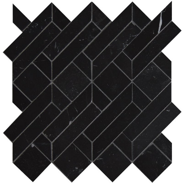 Black Honed Stucco Marble Waterjet Mosaics 4×7 1/2