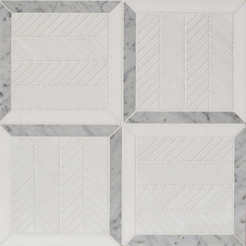Thassos White, White Carrara Multi Finish Lucca Marble Mosaics 12×12