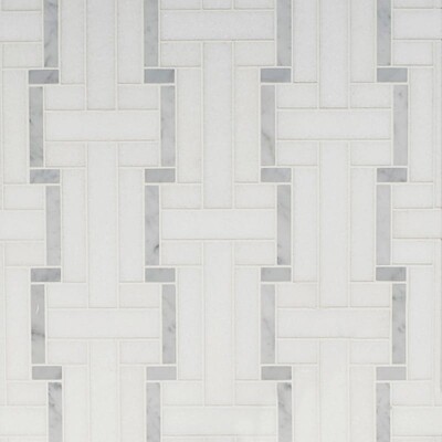 Thassos White, White Carrara Multi Finish Luni Marble Mosaics 10 7/16×12 3/16