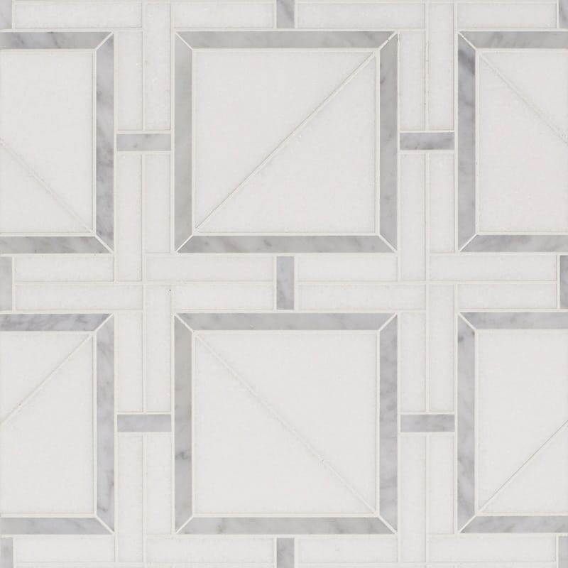 Thassos White, White Carrara Multi Finish Magra Lattice Marble Mosaics 12×12