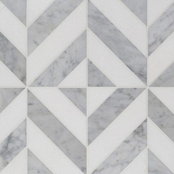 Thassos Multi Finish Marina Chevron Marble Mosaics 8×8 1/16
