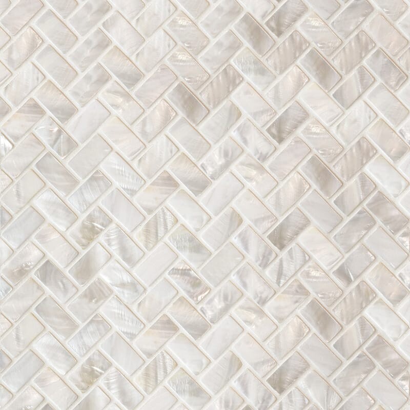 Madre Perla Polished 5/8×1 1/4 Herringbone Iridescent Shell Mosaics 10 5/8×11 7/32