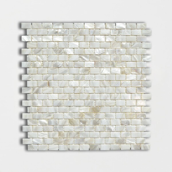 Madre Perla Polished 3/5×1 Mini Staggered Iridescent Shell Mosaics 12×12