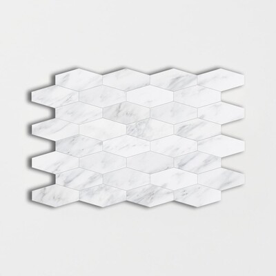 Bella White Polished Elongated Hexagon Marble Mosaics 10×12 1/4
