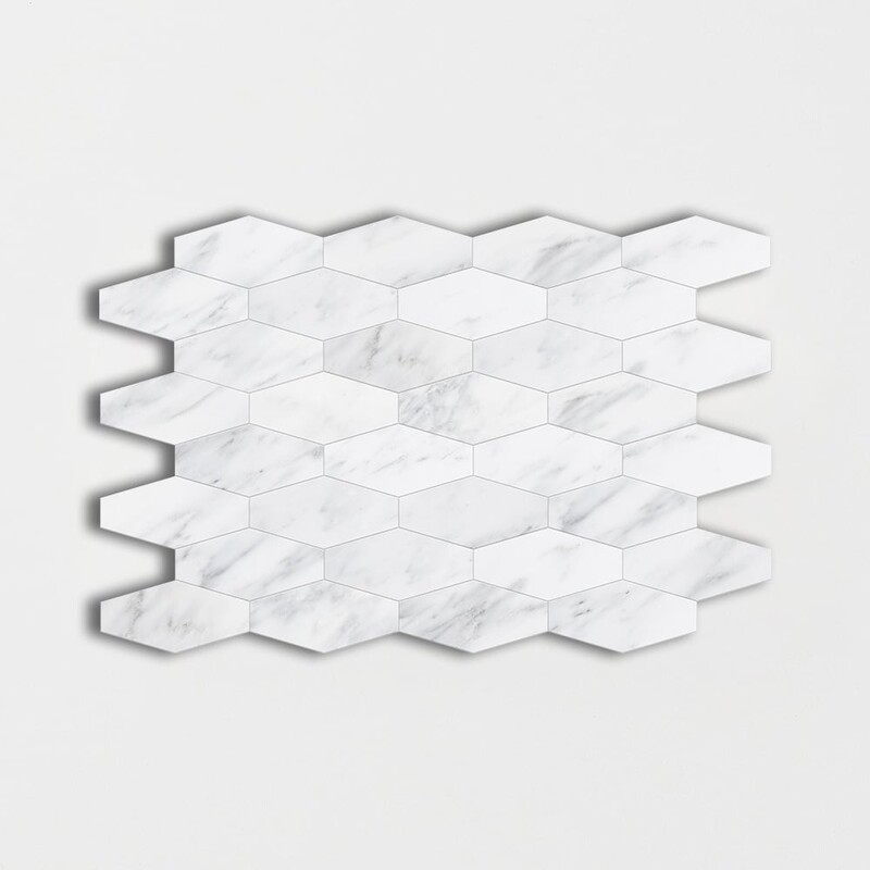 Bella White Polished Elongated Hexagon Marble Mosaics 10×12 1/4
