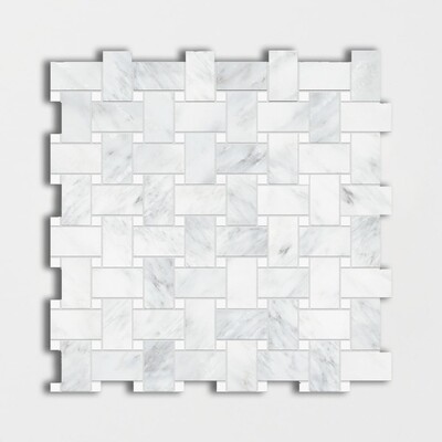 Bella White Polished Basket Weave Marble Mosaic 12x12