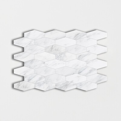 Bella White Honed Elongated Hexagon Marble Mosaic 10x12 1/4